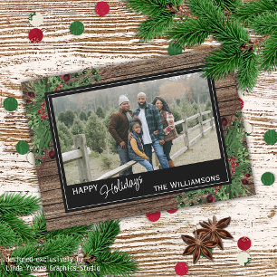 Cartão De Festividades Folhagem Botânica Verde Holly Cute