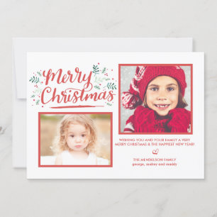 Cartão De Festividades Folhagem de Aquarela de Natal com Letra Mão