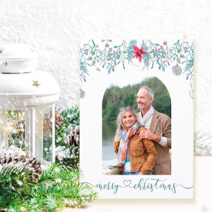 Cartão De Festividades Folhagem de Floresta de Inverno Arco Foto Elegante