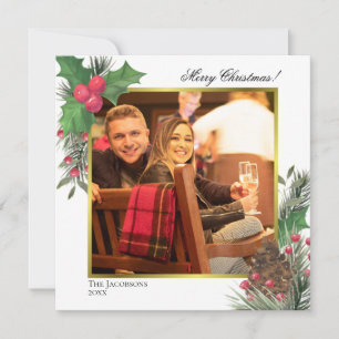 Cartão De Festividades Folhagem de inverno festiva Holly Berries e Pine F