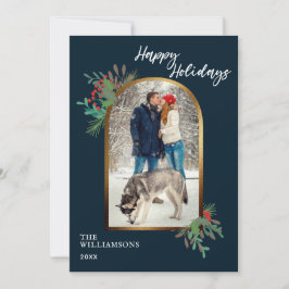 Cartão De Festividades Folhagem de Inverno Foto Personalizada Natal Feliz