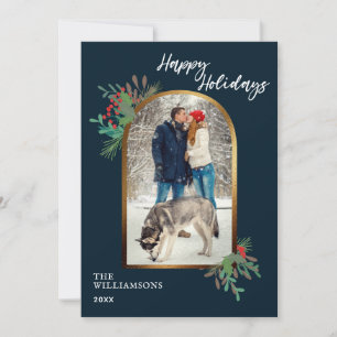 Cartão De Festividades Folhagem de Inverno Foto Personalizada Natal Feliz