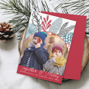 Cartão De Festividades Folhagem de Inverno Juntos e Foto Alegre