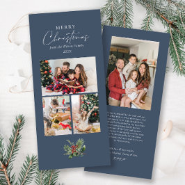 Cartão De Festividades Folhagem de Natal com Colagem de Fotos Simples Azu