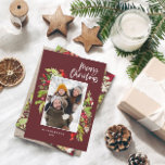 Cartão De Festividades Folhagem de Natal da Burgundy - rusticagem 1<br><div class="desc">Cartão de Natal de aquarela floral e folhagem. Linda coloração d'água pintada folhagem e texto moderno do roteiro burgundy. Parte de uma coleção.</div>