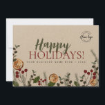 Cartão De Festividades Folhagem de Natal de Férias Felizes Personalizada<br><div class="desc">Espalhe a alegria festiva desta temporada de festas com a nossa Foliage Custom Card de Natal de Férias Feliz! Projetado para transmitir desejos calorosos e gratidão, esta carta encantadora é a maneira perfeita de se conectar com seus clientes, parceiros e colegas durante esta época especial do ano. A carta apresenta...</div>