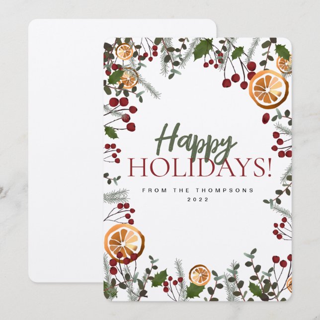 Cartão De Festividades Folhagem de Natal Feriada Laranjas da família Pers (Frente/Verso)