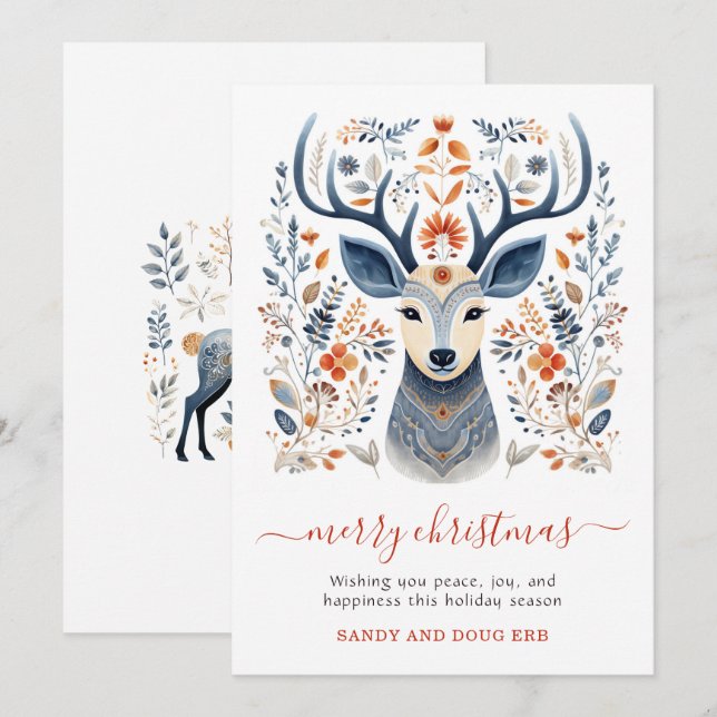 Cartão De Festividades Folhagem de Natal Rustic Nordic Reindeer (Frente/Verso)