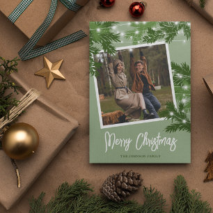 Cartão De Festividades Folhagem de Natal Verde Moderna