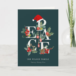 Cartão De Festividades Folhagem de Natal Vermelho Rústico Elegante Paz