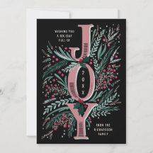 Folhagem Desenhada de Mão de Natal Rosa em Preto