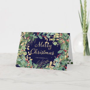 Cartão De Festividades Folhagem Dourada Feliz Natal
