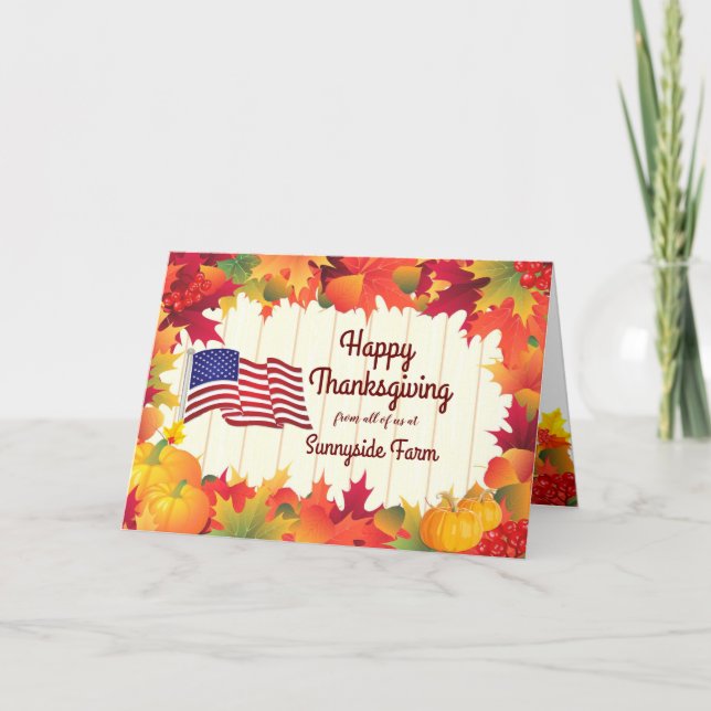 Cartão De Festividades Folhagem e Ação de Graças da Bandeira dos EUA (Frente)