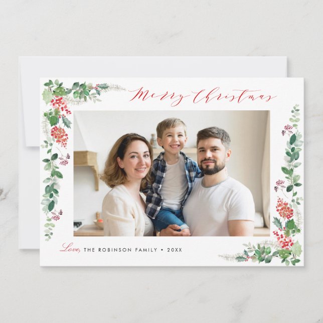 Cartão De Festividades folhagem elegante de inverno de natal feliz (Frente)