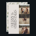 Cartão De Festividades Folhagem natural elegante, fotografia múltipla mín<br><div class="desc">Elegante multifoto,  moderna e mínima,  tipografia botânica de cor natural creme-d-água doce Merry natalino cartão plano de Natal.</div>