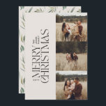 Cartão De Festividades Folhagem natural elegante, fotografia múltipla mín<br><div class="desc">Elegante multifoto,  moderna e mínima,  tipografia botânica de cor natural creme-d-água doce Merry natalino cartão plano de Natal.</div>