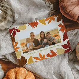 Cartão De Festividades Folhas Caindo Foto Feliz Dia de Ação de Graças