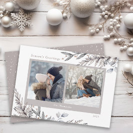 Cartão De Festividades Folhas de Inverno e Ramalhetes Aquarela 2 Fotos