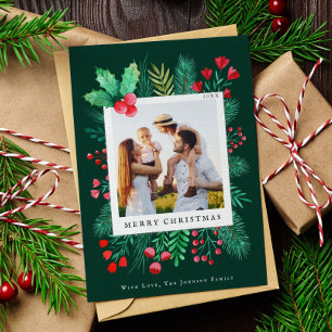 Cartão De Festividades Folhas de Natal da Família Foto: Florais de Aquare