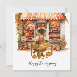 Cartão De Festividades Folhas de outono de Cat Bakery de Ação de Graças e