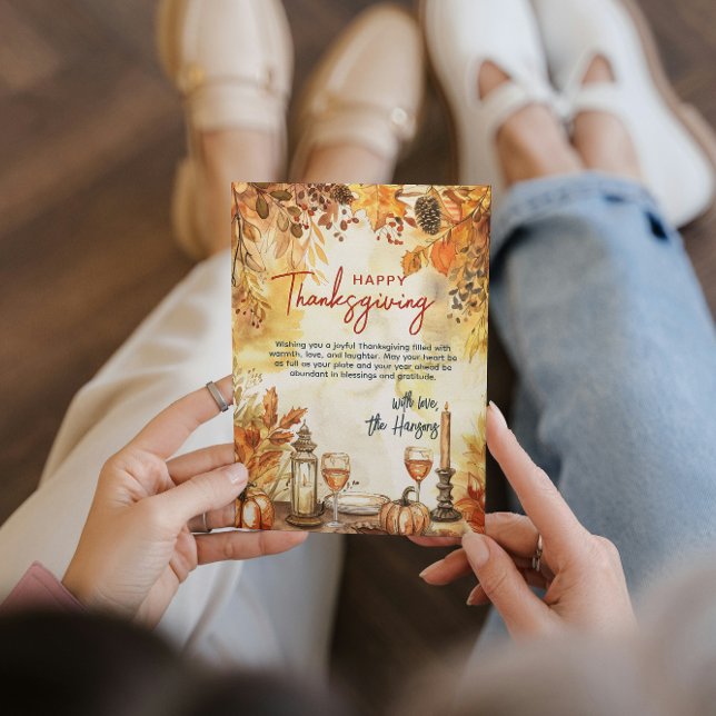 Cartão De Festividades Folhas de outono e Ação de Graças de Pumpkins (Criador carregado)