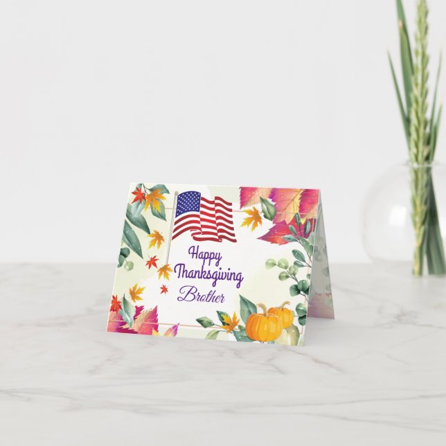 Cartão De Festividades Folhas de Outono e Irmão da Bandeira dos EUA no Di (Frente)
