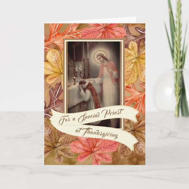 Cartão De Festividades Folhas de outono especiais de PriestThanksgiving (Frente)
