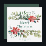 Cartão De Festividades Folhas Verdes de Inverno de Aquarela com Flores Ve<br><div class="desc">Saudações da temporada elegante cartão de feriado não fotográfico. Este cartão de água rústico apresenta folhas verdes de inverno com flores vermelhas. O texto elegante pode ser completamente personalizado com sua escolha de saudação, nome da família, ano e uma mensagem personalizada. Transforme sua temporada de férias com nossa design impressionante....</div>