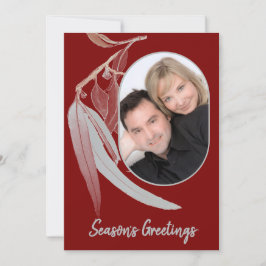 Cartão De Festividades Folhas verdes vermelhas e suaves no Natal mínimo