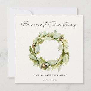 Cartão De Festividades Foliage Winter Wreath Merriest Christmas Logo