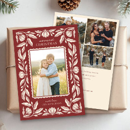 Cartão De Festividades Folk Art Floral Frame Christmas 4 Photo