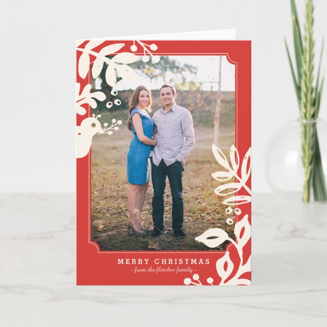 Cartão De Festividades Folk Art Holiday Photo Greeting Card (Frente)