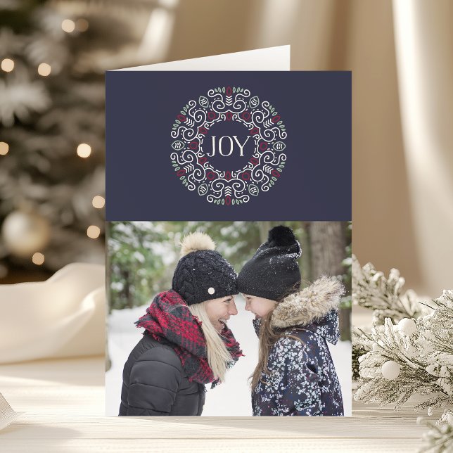 Cartão De Festividades Folk Art Joy | Foto de Feriado Dobrado (Criador carregado)