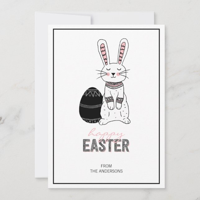 Cartão De Festividades Folk Easter Bunny Rabbit (Frente)