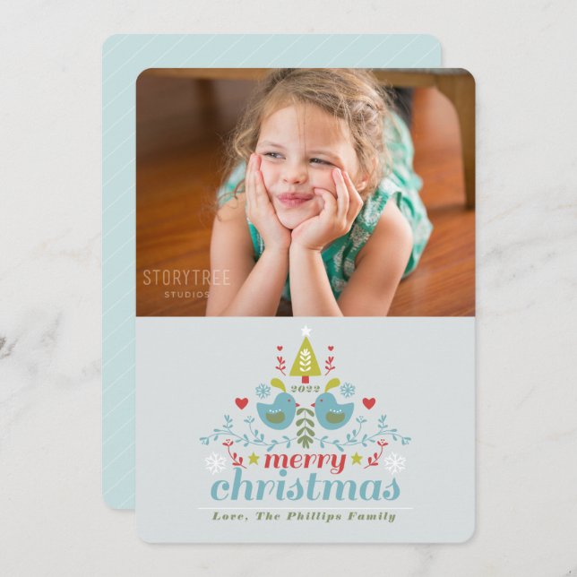 Cartão De Festividades Folk Natal Cheer Photo Holiday Card (Frente/Verso)