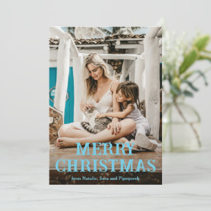 Cartão De Festividades Fonte Azul Divertida Foto Moderno Natal Vintage