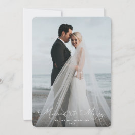 Cartão De Festividades Fonte de Script Elegante Casada + Foto de Feliz