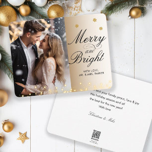 Cartão De Festividades Fonte Script Merry & Bright, Foto Bege