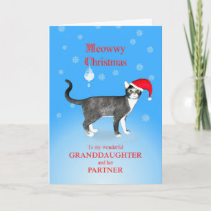 Cartão De Festividades For a granddaughter and partner Meowwy Christmas