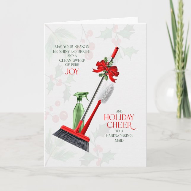 Cartão De Festividades for Maid Clean Sweep of Pure Joy and Cheer (Frente)