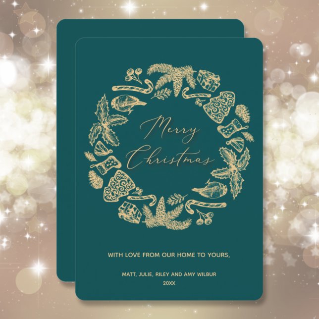 Cartão De Festividades Fora de Natal sobre Teal Não-Foto (Criador carregado)