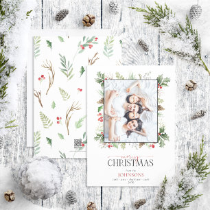 Cartão De Festividades Forest Berry Pinecone Foto de Natal Feliz