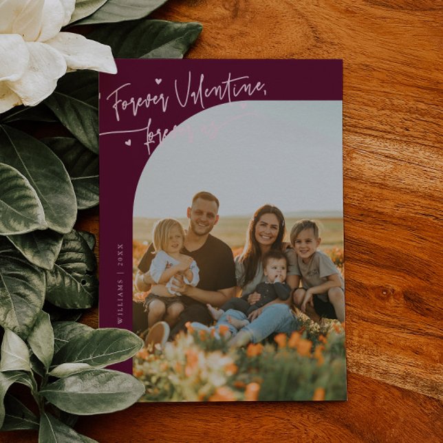 Cartão De Festividades Forever Us Script Cranberry Valentine Photo (Criador carregado)