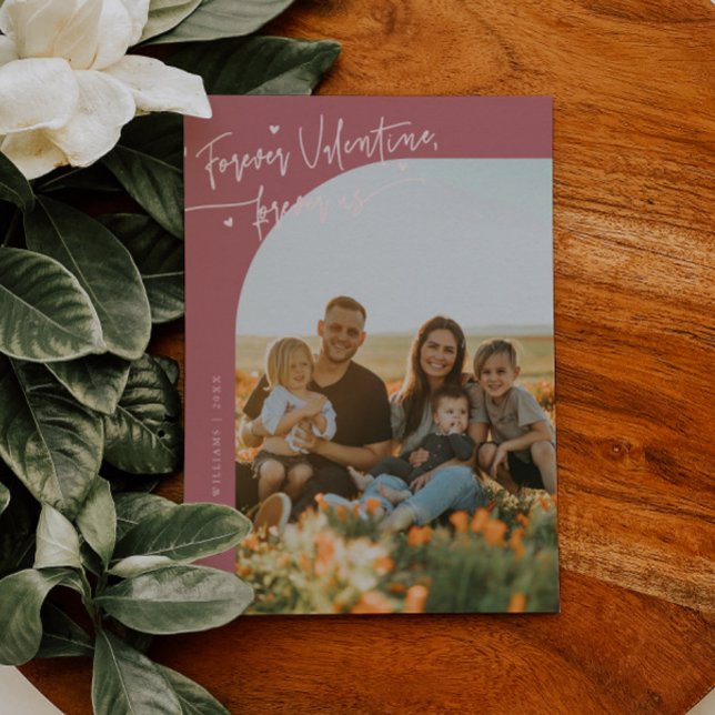 Cartão De Festividades Forever Us Script Pink Valentine Photo (Criador carregado)