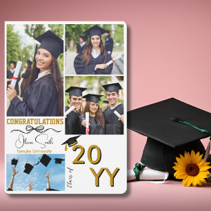 Cartão De Festividades Formatura 4 Fotos Personalizadas,Graduado,Ouro e B