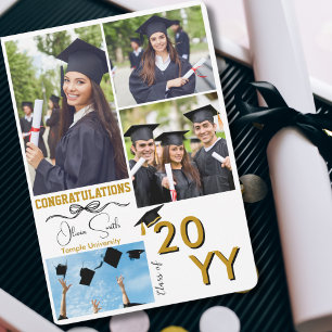 Cartão De Festividades Formatura 4 Fotos Personalizadas,Graduado,Ouro e B