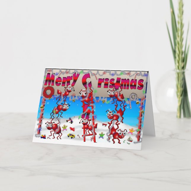 Cartão De Festividades Formigas do Natal (Frente)