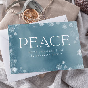 Cartão De Festividades Fosco Peace Icy Blue Watercolor Não Foto