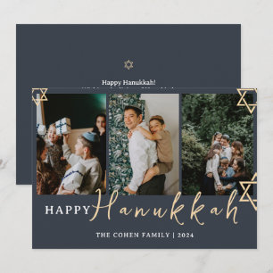 Cartão De Festividades Foto 3 da família de Hanukkah feliz com caligrafia