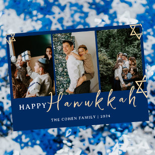 Cartão De Festividades Foto 3 da família de Hanukkah feliz com caligrafia